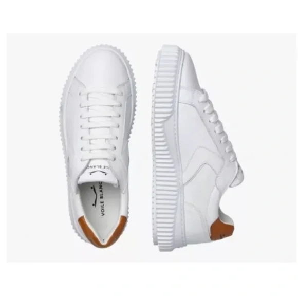 NWT VOILE BLANCHE LIPARI White/Tobacco Leather Sneakers - Picture 4 of 16